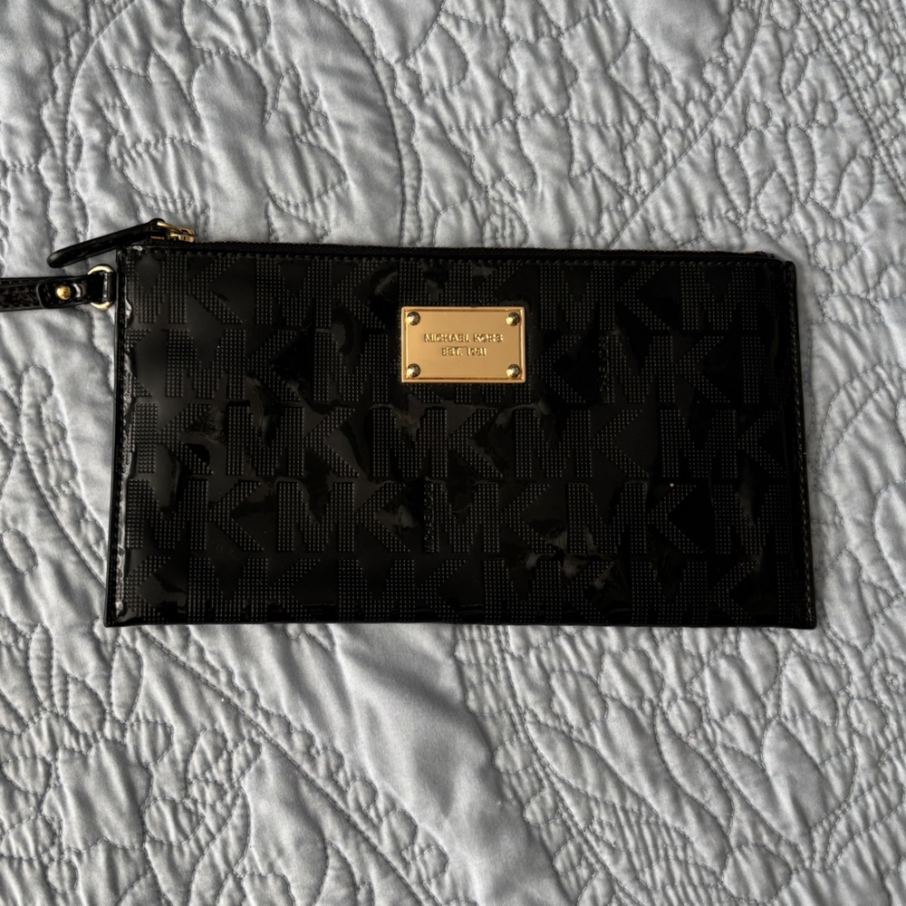 Michael Kors Black Wristlet with Gold Zipper
